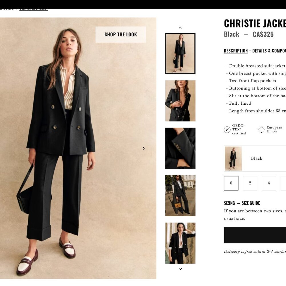 NWT Sezane Christie Jacket Black 38
